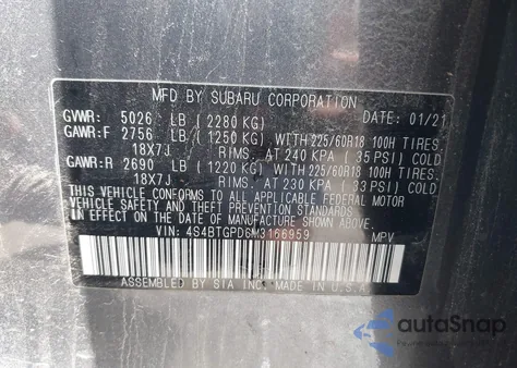 2021 Subaru Outback Touring Xt z USA, uszkodzony, nr VIN 4S4BTGPD6M3166959